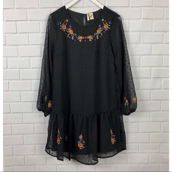 Japna Dresses & Skirts - Japna Black Sheer Embroidered Floral Dress Small